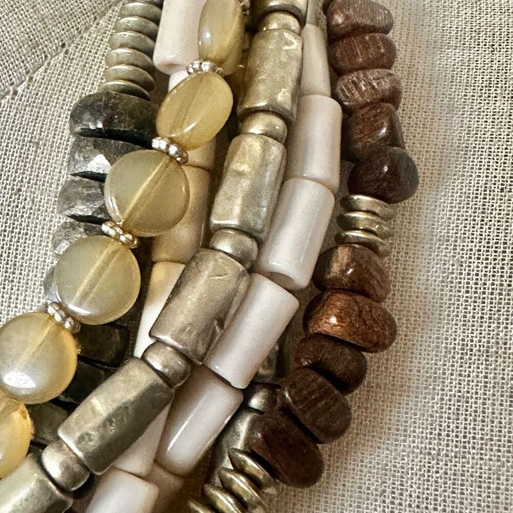 Chico’s Brown Grey cream Multi strand Statement necklace - Picture 3 of 9
